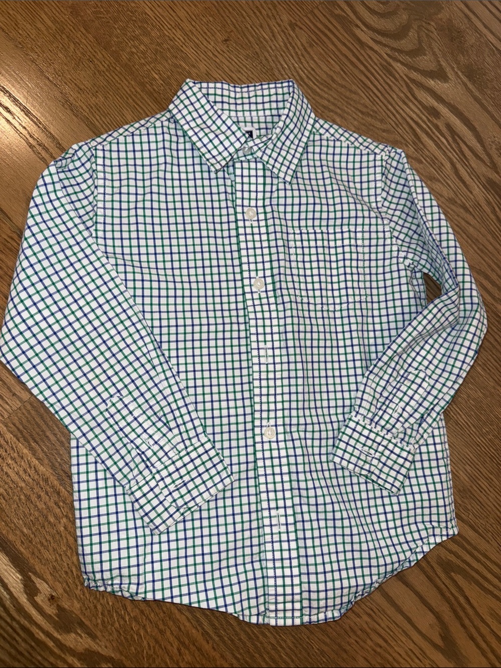 Janie and Jack Long-Sleeve Button-Up Shirt - White with Blue & Green Check 4T